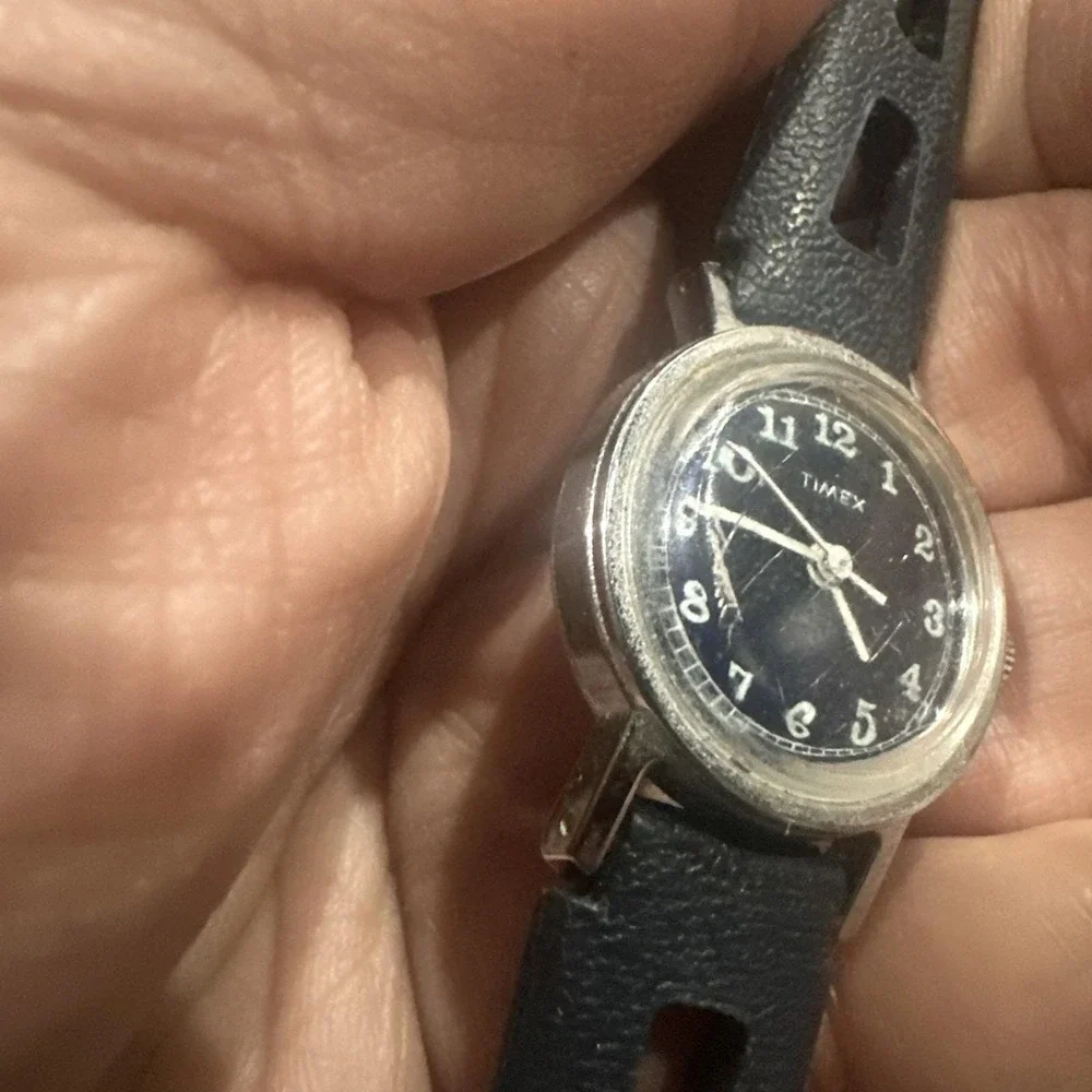 Working Vintage Timex Sports Blue Manual Wind Ladies Watch Blue Strap 25mm Fit 7